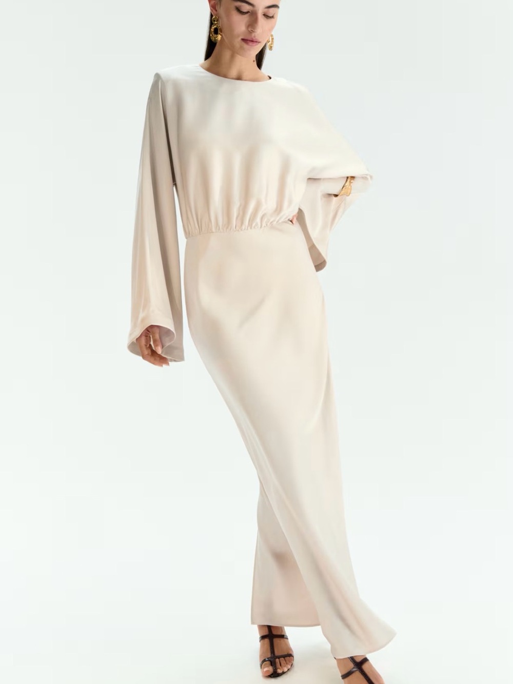 H&M Shoulder Pad Satin Dress Ivory Size Large NWT